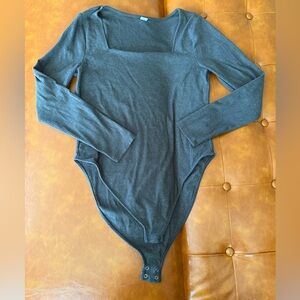 Ribbed Long Sleeve Square Neck Bodysuit